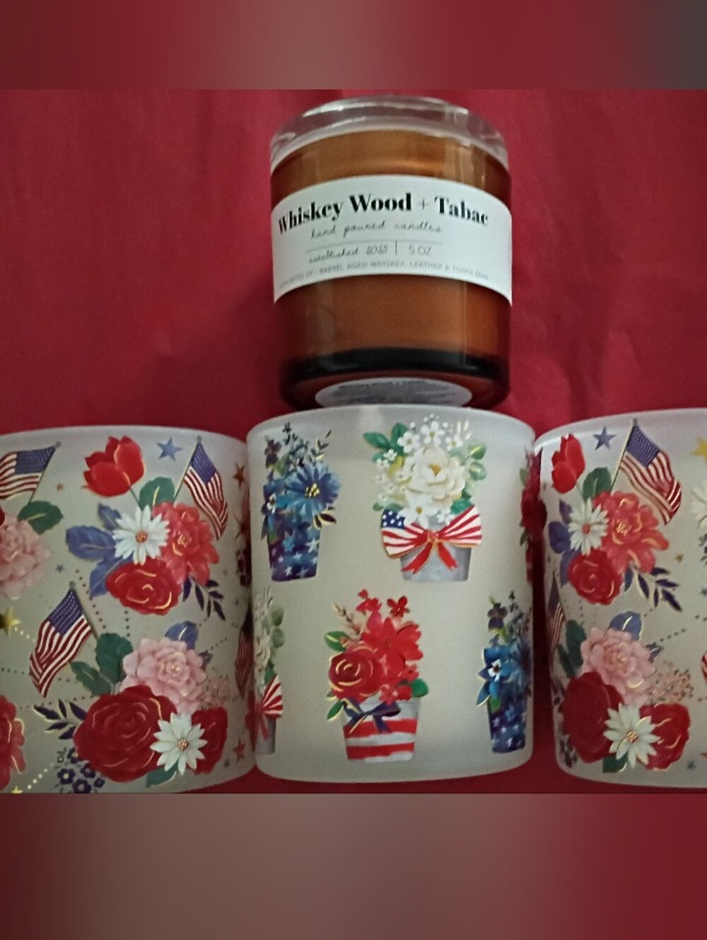 Whiskey Tab/Candle and Patriotic Floral Votives Set 4 Candle Great Value NWT